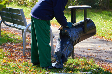 służby miejskie porządkują park jesienią © anix