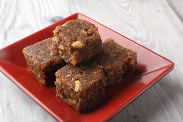 Indian traditional Karupatti (Palm Jaggery) Coconut Burfi