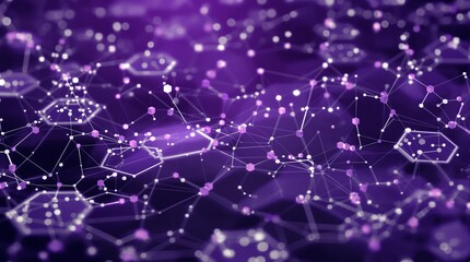 A network of white lines and shapes on a purple background creating a complex interconnected system