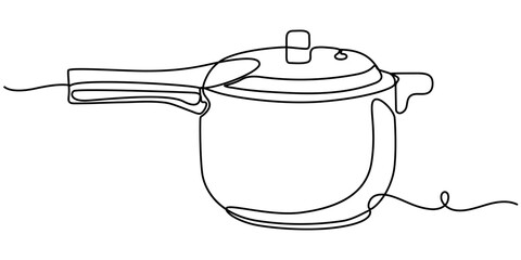 pressure cooker continuous one line drawing, Simple line drawing illustration of traditional mortar outline art vector illustration. 