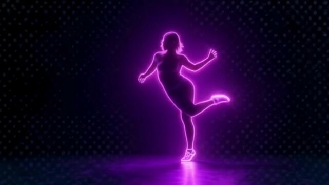 Neon Silhouette of a Woman Dancing in Purple Light