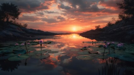 Serene sunset over a tranquil lake