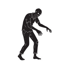 Fototapeta premium Silhouette of a zombie walking with arms stretched, white background