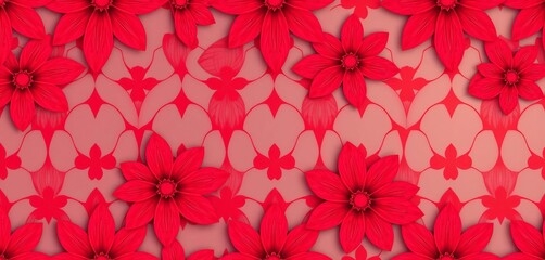 Seamless pattern of overlapping red flower petals, vector background design, print, floral