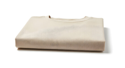 Folded Beige T-shirt Isolated on White | Minimalist Apparel Mockup for Clothing Retail, E-commerce and Product Presentation