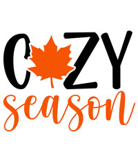 Cozy Season Fall autumn typography clip art design on plain white transparent isolated background for card, shirt, hoodie, sweatshirt, apparel, tag, mug, icon, poster or badge