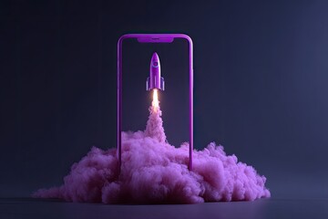 Purple rocket launching from a phone