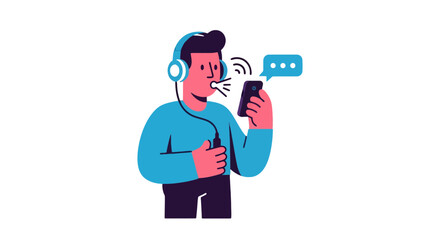 A Person Using Modern Technology Communicating Via Audio Connection Design Illustration