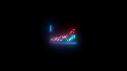 glowing neon two arrow icon up business graph icon animation icon on black background. Business growth and success arrow. - Powered by Adobe