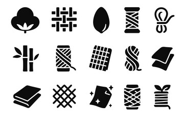 Woven icons fabric thread fiber polymer yarn vector hemp cotton icon bio
