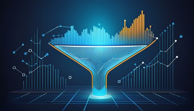 data funnel with graph symbolizing analytics and conversion