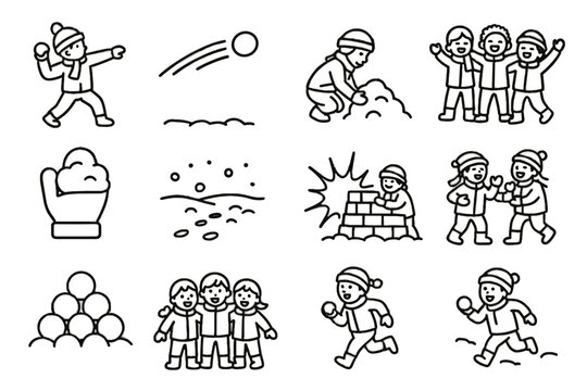 Across snowballs activity built fight vector icons mitten snowball child pile icon