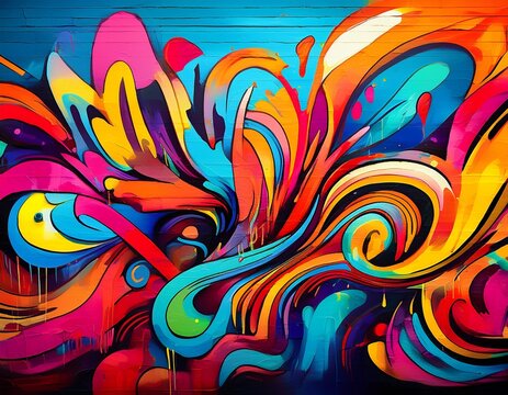 vibrant graffiti with abstract patterns and bold colors - Powered by Adobe
