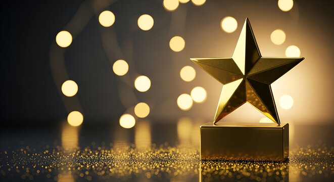 The concept of triumph and excellence is represented by a sparkling gold star, symbolizing the reward for outstanding performance and the celebration of victory, set against a backdrop of recognition 