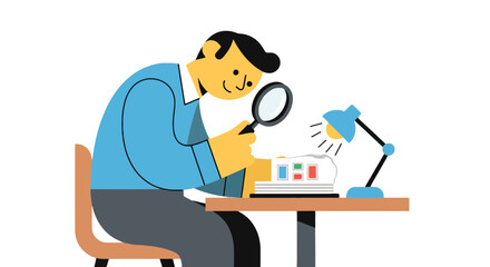 Analyst Examines Data Under Magnifying Glass For Study and Research Purposes