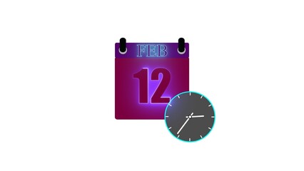Glowing Calendar icon. February 12 icon illustration isolated vector sign symbol. Date and time, day, month. 