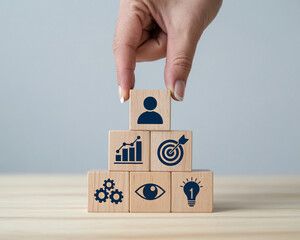 Strategic business building blocks symbolize growth, vision, and achieving goals for professional success