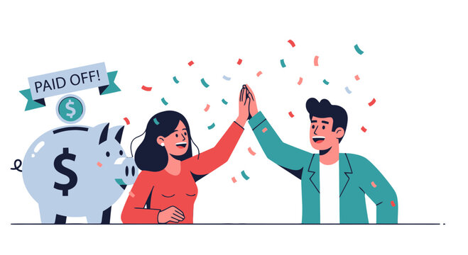 Achievement Celebration High Five After Reaching Financial Goals Savings and Investment Illustration