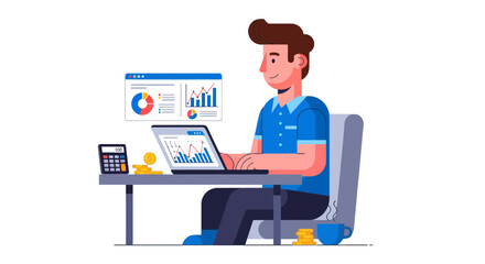 Analyst Working On Charts And Statistics, Representing Data And Financial Analysis Skills