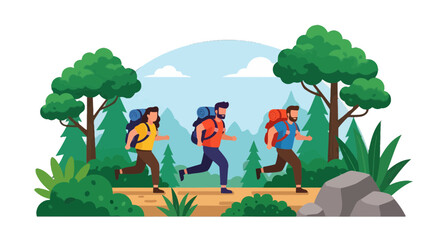 Fototapeta premium Adventurous Trio Embark On A Forest Outing While Enjoying A Wonderful Experience