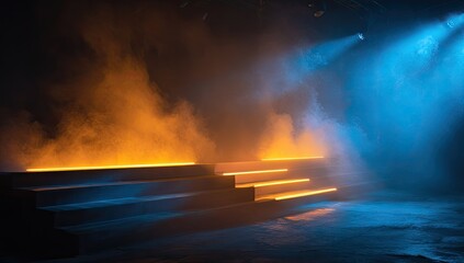 Stage with vibrant lighting and smoky atmosphere