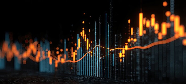 Abstract data visualization of financial market trends. Dynamic display of stock market analysis