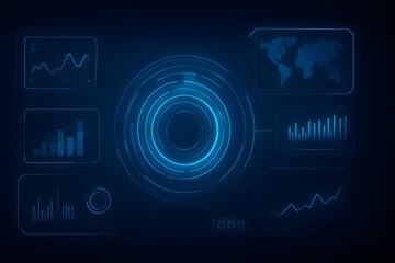 Futuristic holographic data interface with blue glowing elements