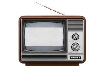 Vintage television set with static screen isolated on transparent background