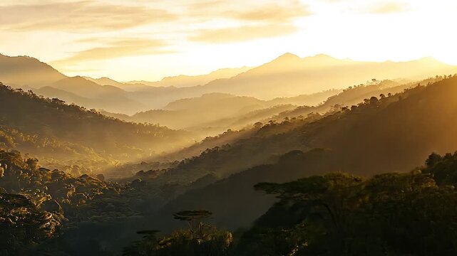 Golden Sunrise Over Mountain Ranges