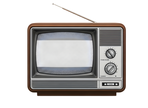 Vintage television set with static screen isolated on transparent background