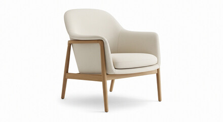 Elegant Cream Fabric Armchair with Light Oak Frame