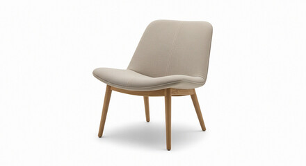 Minimalist Scandinavian Cream Lounge Chair Isolated on White