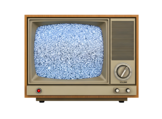 Vintage television set with static screen isolated on transparent background