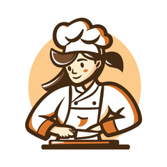  Female Chef Holding Spoon in Professional Kitchen Illustration