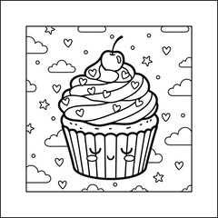 Cozy bold and easy cup cake coloring page for kids and adults