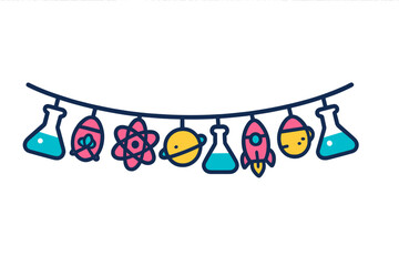 Colorful science and space themed bunting garland decoration for educational events or parties