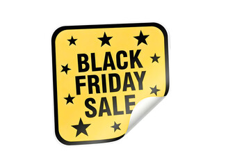 Yellow black friday sale sticker with stars isolated on transparent background