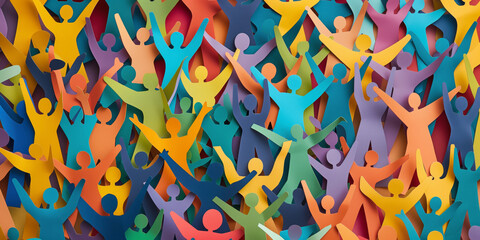 Creative paper cutout collage of multicolored human silhouettes