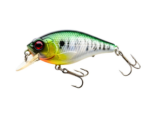 Realistic fishing lure with blue and orange colors isolated on transparent background