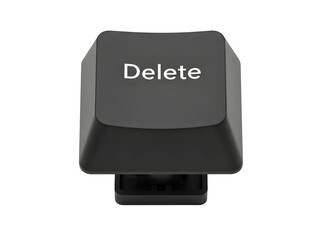Close up of a black delete key from a computer keyboard isolated on transparent background