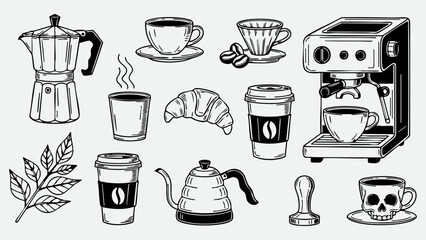 Vintage Coffee Maker Cafe Illustration Vector Pack