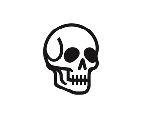 A simplistic black and white skull representation