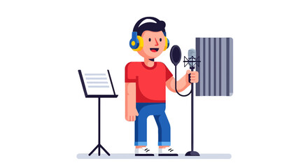 Fototapeta premium Audio Producer Recording His Fresh Track in a Professional Studio Environment Illustration