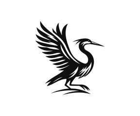 Stylized black heron with spread wings illustration