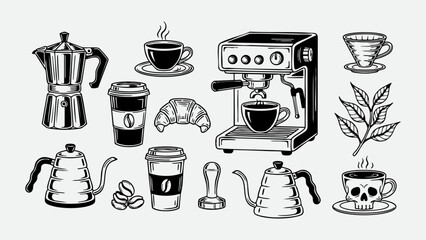 Coffee Shop Vintage Espresso Maker Vector Elements
