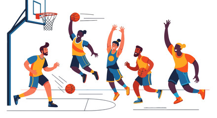 Fototapeta premium Basketball Action Illustration Depicting Game Dynamics Featuring Athletes and Hoops