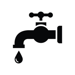 Modern single black faucet icon dripping water drop simple clean design symbol