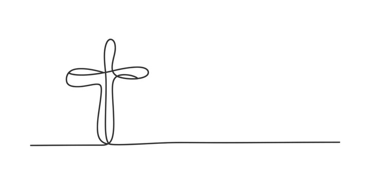 Elegant continuous line drawing of a christian cross symbol representing faith and spirituality vector