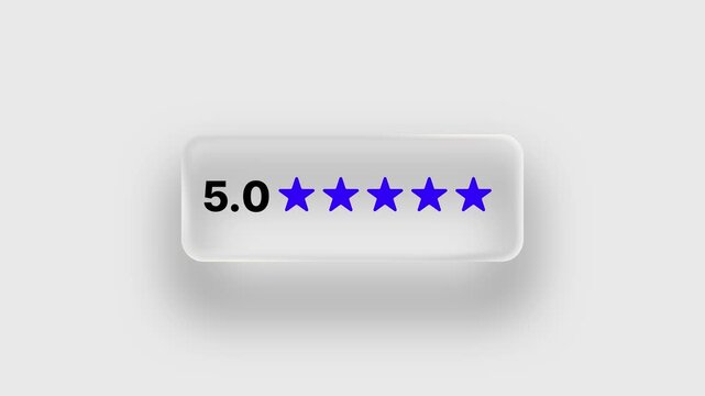 5 Star Rating Liquid Glass Animation on Light Background 4K Video