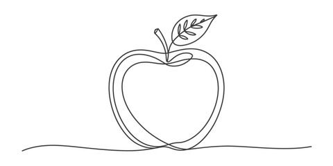Minimalist continuous one line drawing of a fresh apple with a leaf and stem vector